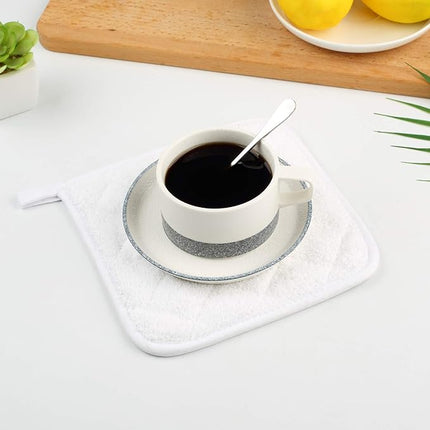 100% Cotton Kitchen Everyday Basic Terry Pot Holder Heat Resistant Coaster Potholder for Cooking and Baking Set of 5 White