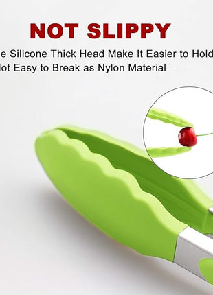 Premium Silicone Set of 2 Cooking Tongs, 9-Inch & 12-Inch BPA Free Non-Stick Stainless Steel BBQ Grilling Locking Food Tong, Light Green