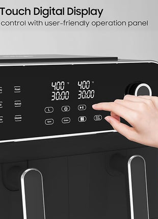 iceagle Dual Air Fryer 11 Quart - 6-in1 Airfryer with 2 Frying Baskets, Precise-control Knob | Sync & Dual Cook Functions to Ary Fry, Roast, Broil, Reheat and Dehydrate for Easy and Crispy Meals