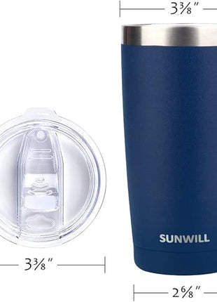 SUNWILL Travel Coffee Tumbler 20 oz, Insulated Mug with Lid, Stainless Steel Cup for Outdoor, Powder Coated Navy