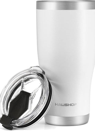 HAUSHOF 30 oz Tumbler, Stainless Steel Vacuum Insulated Coffee Tumbler Water Cup, Double Wall Travel Mug with Lid, Perfect for Hot and Cold Drinks