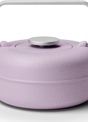 Toptier Teapot with Removable Infuser, Cast Iron Tea Kettle Stovetop Safe, Solid Geometry Cylinder Design Tea Pot Coated with Enameled Interior for 27 Ounce (800 ml), Purple