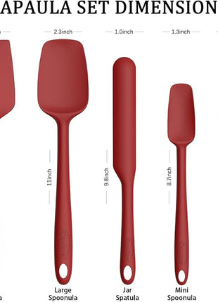 Coukre Silicone Spatula Set of 5,High Temperature Resistant, Food Grade Silicone, Dishwasher Safe, for Baking, Cooking (Pure Red)