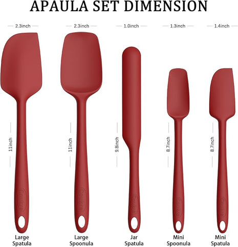 Coukre Silicone Spatula Set of 5,High Temperature Resistant, Food Grade Silicone, Dishwasher Safe, for Baking, Cooking (Pure Red)
