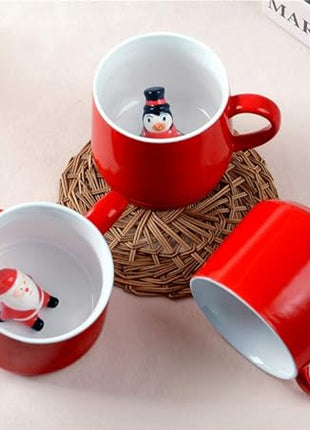 Surprise 3D Coffee Mug Animal Inside 12 oz with Christmas Bear,Cute Handmade Ceramics Cup,Christmas Birthday Surprise for Friends Family or Kids (Bear)