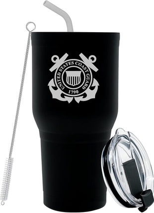 Military Gift Shop 30 oz Black Double Wall Vacuum Insulated Stainless Steel US Coast Guard Tumbler Travel Mug