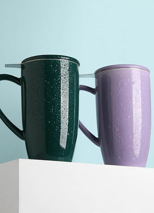 Sweejar Porcelain Tea Infuser Mug with Lid, 20 oz Teacup with Strainers for Loose Leaf Tea, Microwave and Dishwasher Safe Coffee Mug(Jade)