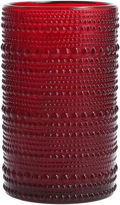 Fortessa Jupiter Beaded Hobnail Glass, 13 Ounce Iced Beverage (Set of 6), Red