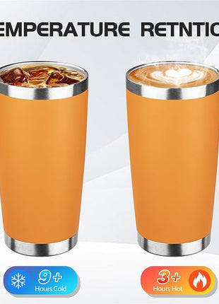 StarSpeed 20oz Tumbler Bulk with Lid, Stainless Steel Insulated Tumblers Double Wall Vacuum Insulated Travel Mug, Powder Coated Coffee Cups for Hot and Cold Drinks(Orange,6)