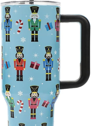 Bioworld Nutcrackers Vacuum Insulated 40 Oz. Stainless Steel Tumbler with Reusable Straw & Leak-Proof Lid, Easy Carry Handle for Travel or Home