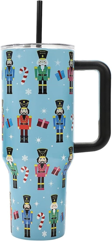 Bioworld Nutcrackers Vacuum Insulated 40 Oz. Stainless Steel Tumbler with Reusable Straw & Leak-Proof Lid, Easy Carry Handle for Travel or Home