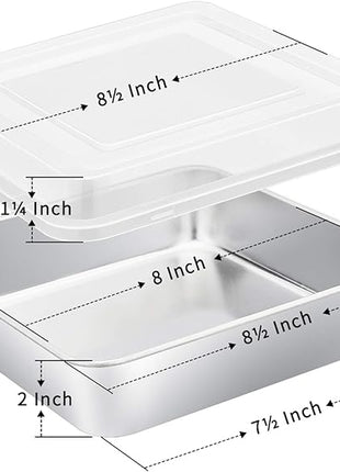 E-far 8 x 8-Inch Baking Pan with lid, Square Cake Brownie Baking Pans Stainless Steel Bakeware Set of 2, Non-toxic & Healthy, Easy Clean & Dishwasher Safe - 4 Pieces(2 Pans + 2 Lids)