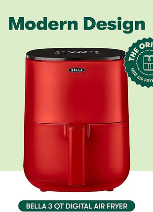 BELLA 3 Qt Touchscreen Air Fryer Oven and 5-in-1 Multicooker with Removable Nonstick Dishwasher Safe Crisping Tray and Basket, 1400 Watt Heating System, Matte Red