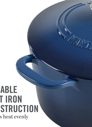MARTHA STEWART Gatwick 7-Quart Enamel Cast Iron Dutch Oven Pot with Lid – Classic Blue – Durable Heavy-Duty Dutch Oven for Slow Cooking, Braising & Baking