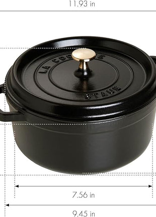 STAUB Cast Iron Dutch Oven 4-qt Round Cocotte, Made in France, Serves 3-4, Matte Black