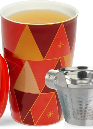 Tea Forte Double-Walled Ceramic Kati Cup, Removable Stainless Steel Infuser Basket and Lid, Steeps 12 oz Loose Leaf Tea, Dishwasher & Microwave Safe, Warming Joy
