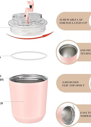 Puraville Insulated Tumblers with Lid, 10 oz Travel Coffee Mug Stainless Steel Vacuum Cup, Leak Proof Reusable Double Walled Coffee Tumbler for Iced and Hot Drinks, Pink