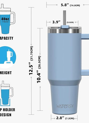 40 oz Tumbler with Handle,Tumbler with Lid and Straw,Double Wall Insulated Cup Stainless Steel Travel Mug(Cold for 34 Hours),Water Bottle for Iced Tea,Coffee,Cold Beverages(Smog Blue)