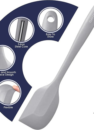 Heat Resistant 600℉ Silicone Spatula, Turner Mixing Spatulas set BPA Free Dishwasher Safe for Nonstick Cookware, Grey