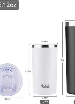 HASLE OUTFITTERS 12 oz Skinny Tumbler, Stainless Steel Insulated Slim Tumbler with Lid, Reusable Double Wall Travel Coffee Mug, Durable Powder Coated Travel Water Cup(White,1)