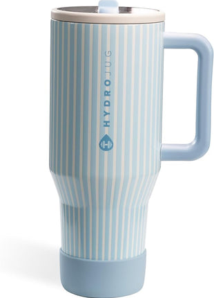 HydroJug Traveler - 32 oz Water Bottle with Handle & Flip Straw - Fits in Cup Holder, Leak Resistant Tumbler-Reusable Insulated Stainless Steel & Rubber Base - Gifts for Women & Men, Cape Cod