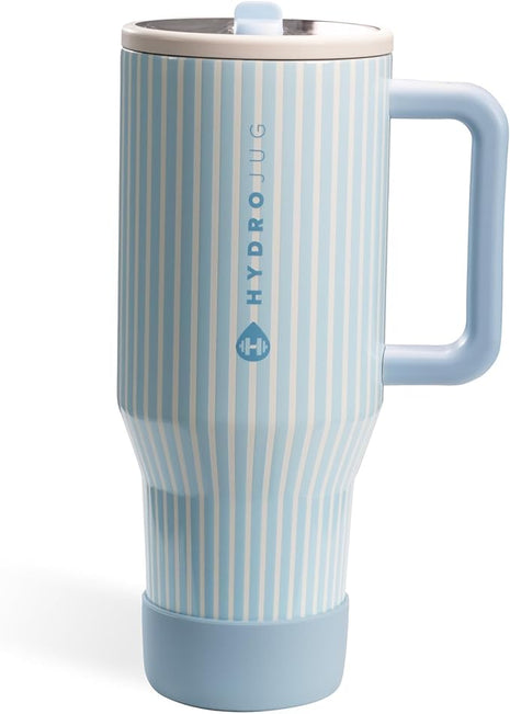 HydroJug Traveler - 32 oz Water Bottle with Handle & Flip Straw - Fits in Cup Holder, Leak Resistant Tumbler-Reusable Insulated Stainless Steel & Rubber Base - Gifts for Women & Men, Cape Cod