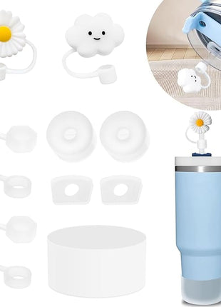 Stanley Cup Accessories - 6pc Spill Proof Stoppers, Straw Covers, Boot for 40oz & 30oz Tumblers (WHITE)