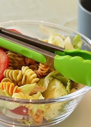 Silicone Tongs 9-Inch Stainless Steel Locking Kitchen Tongs, Set of 3 (Green)