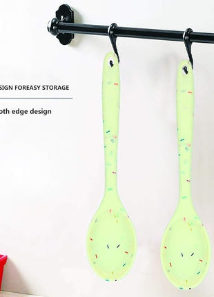 2 Pcs Silicone Spoons for Cooking Heat Resistant, Hygienic Design Cooking Utensi Rubber Spoons for Kitchen Cooking Baking Stirring Mixing Tools (Rainbow White)