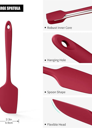 600°F Heat Resistant Silicone Spatula, Doosu High Temp Flexible Kitchen Rubber Bowl Scrapers Food Grade Seamless Baking Supplies Scratch-Proof for Scraping Non-Stick Pans (Red, 11.4in)