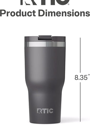 RTIC 30oz Essential Tumbler with Lid, Ceramic Lined, Insulated, Stainless Steel, Metal, Double Wall Vacuum-Insulation, Travel Cup for Iced Coffee, Tea, Hot and Cold Drink, Graphite
