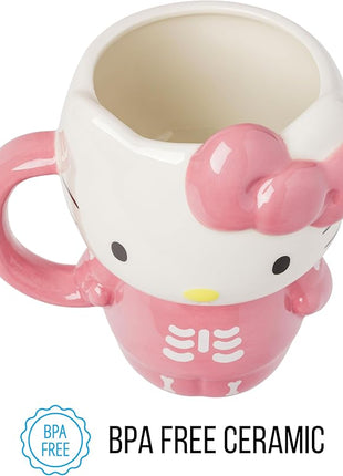 Silver Buffalo Sanrio Hello Kitty Halloween Spooky Pink Skeleton Costume Ceramic 3D Sculpted Mug, 20 Ounces