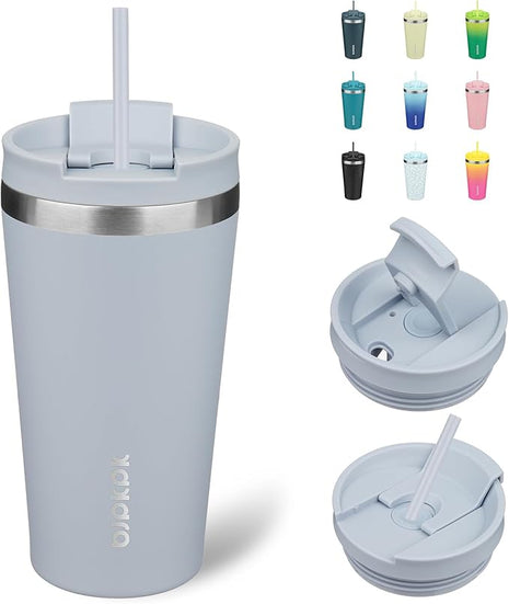 BJPKPK 18oz Stainless Steel Insulated Tumbler With lid And Straw Travel Coffee Thermal Tumblers Cup For Women And Men,Modern Blue