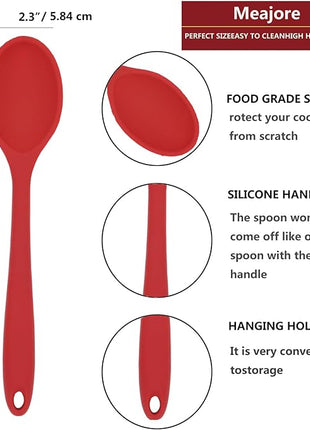 2 Pcs Silicone Spoons for Cooking Heat Resistant, Hygienic Design Cooking Utensi Mixing Spoons for Kitchen Cooking Baking Stirring Mixing Tools (Red)