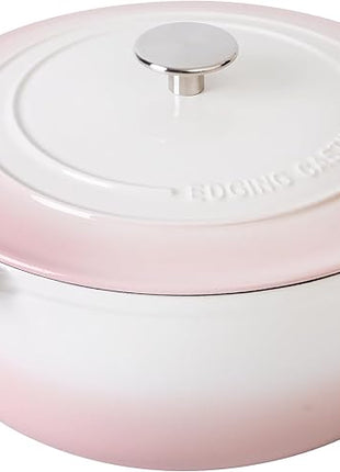 Enameled Cast Iron Dutch Oven Pot With Lid, 7 Quart, for Bread Baking, Cooking, White-Pink