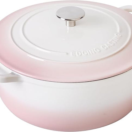 Enameled Cast Iron Dutch Oven Pot With Lid, 7 Quart, for Bread Baking, Cooking, White-Pink