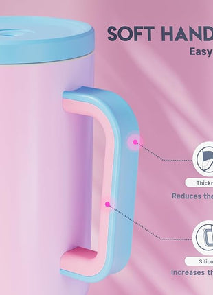 Meoky 40 oz Tumbler with Handle and Straw: Stainless Steel Insulated Tumbler with Lid and Straw - 100% Leak Proof Tumbler for Car Cup Holders - Travelers Commuters Workers, Donut