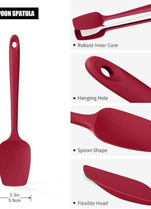 Heat Resistant Silicone Spoon Spatula, Doosu 600°F High Temp Flexible Cooking Spoons Kitchen Rubber Spoonula Scratch-Proof for Mixing Stirring Scraping Serving Non-Stick Cookware (11.4in, Red)