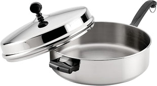 Farberware Classic Series Anniversary Edition Stainless Steel Sauté Pan and Lid with Helper Handle, Induction Suitable, 6 Quart Jumbo Cooker, Metal Utensil Safe - Stainless Steel