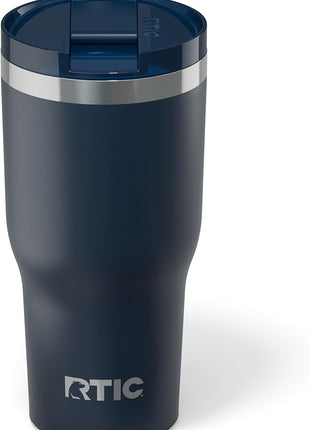 RTIC 30oz Essential Tumbler with Lid, Ceramic Lined, Insulated, Stainless Steel, Metal, Double Wall Vacuum-Insulation, Travel Cup for Iced Coffee, Tea, Hot and Cold Drink, Navy