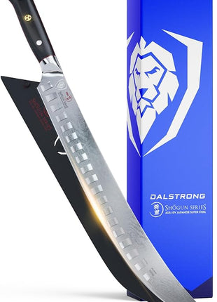 DALSTRONG Butcher Knife - 12.5 inch Slicer - Shogun Series ELITE - Japanese AUS-10V Super Steel - Black G10 Handle - Vacuum Treated Cimitar Meat Breaking Knife Gift - Sheath Included