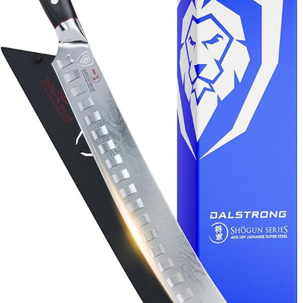 DALSTRONG Butcher Knife - 12.5 inch Slicer - Shogun Series ELITE - Japanese AUS-10V Super Steel - Black G10 Handle - Vacuum Treated Cimitar Meat Breaking Knife Gift - Sheath Included
