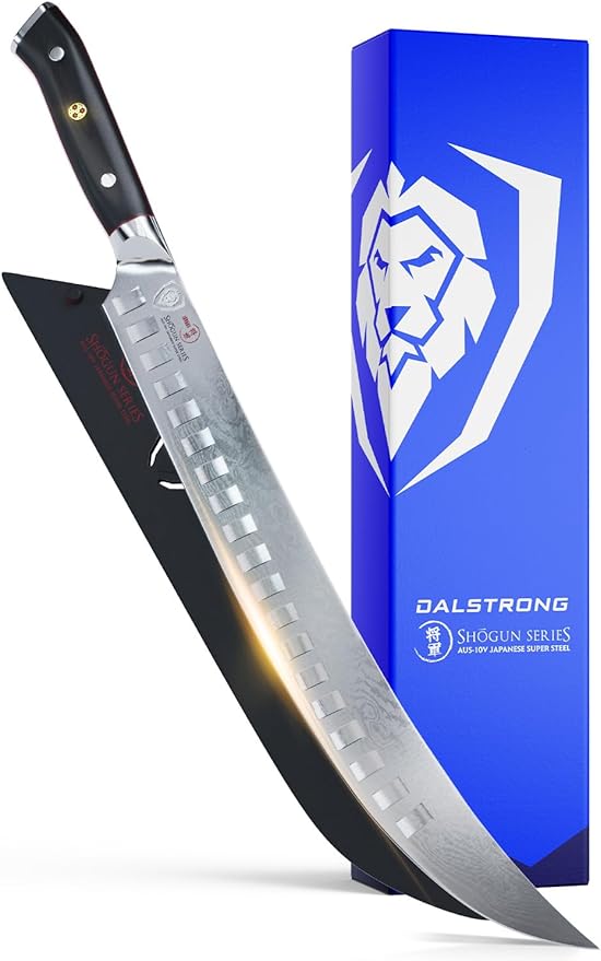 DALSTRONG Butcher Knife - 12.5 inch Slicer - Shogun Series ELITE - Japanese AUS-10V Super Steel - Black G10 Handle - Vacuum Treated Cimitar Meat Breaking Knife Gift - Sheath Included