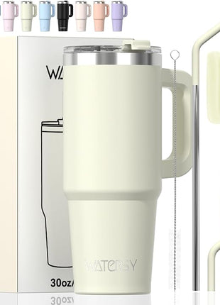 20 oz Tumbler with Handle,Tumbler with Lid and Straw,Double Wall Insulated Cup Stainless Steel Travel Mug(Cold for 34 Hours),Water Bottle for Iced Tea,Coffee,Cold Beverages(Cream White)