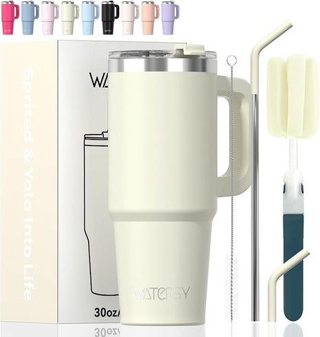 20 oz Tumbler with Handle,Tumbler with Lid and Straw,Double Wall Insulated Cup Stainless Steel Travel Mug(Cold for 34 Hours),Water Bottle for Iced Tea,Coffee,Cold Beverages(Cream White)