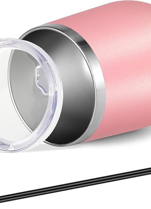 VEGOND Wine Tumblers Bulk 12 Pack, 12oz Stainless Steel Stemless Wine Glass with Lids and Straws, Double Wall Vacuum Insulated Tumbler Cup, Coffee Mug for Cold Hot Drinks