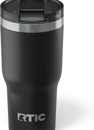 RTIC 20oz Essential Tumbler with Lid, Ceramic Lined, Insulated, Stainless Steel, Metal, Double Wall Vacuum-Insulation, Travel Cup for Iced Coffee, Tea, Hot and Cold Drink, Black