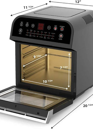 GoWISE USA GW44800-O Deluxe 12.7-Quarts 15-in-1 Electric Air Fryer Oven with Rotisserie and Dehydrator + 50 Recipes QT, Black/Silver