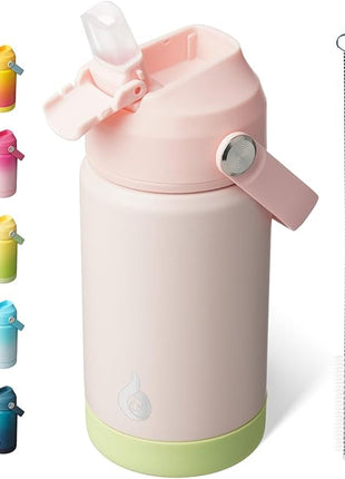 BJPKPK Insulated Water Bottle with Straw Lid, 12oz Thermo Water Bottles, Flex Handle & Non-slip Boot, BPA Free Leak Proof Stainless Steel Metal Thermo, Tumblers, Cups,Pearl Pink