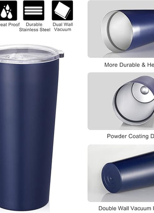 VEGOND 20oz Tumbler Bulk with Lid and Straw 1 Pack, Stainless Steel Vacuum Insulated Tumbler, Double Wall Coffee Cup Travel Mug, Navy Blue